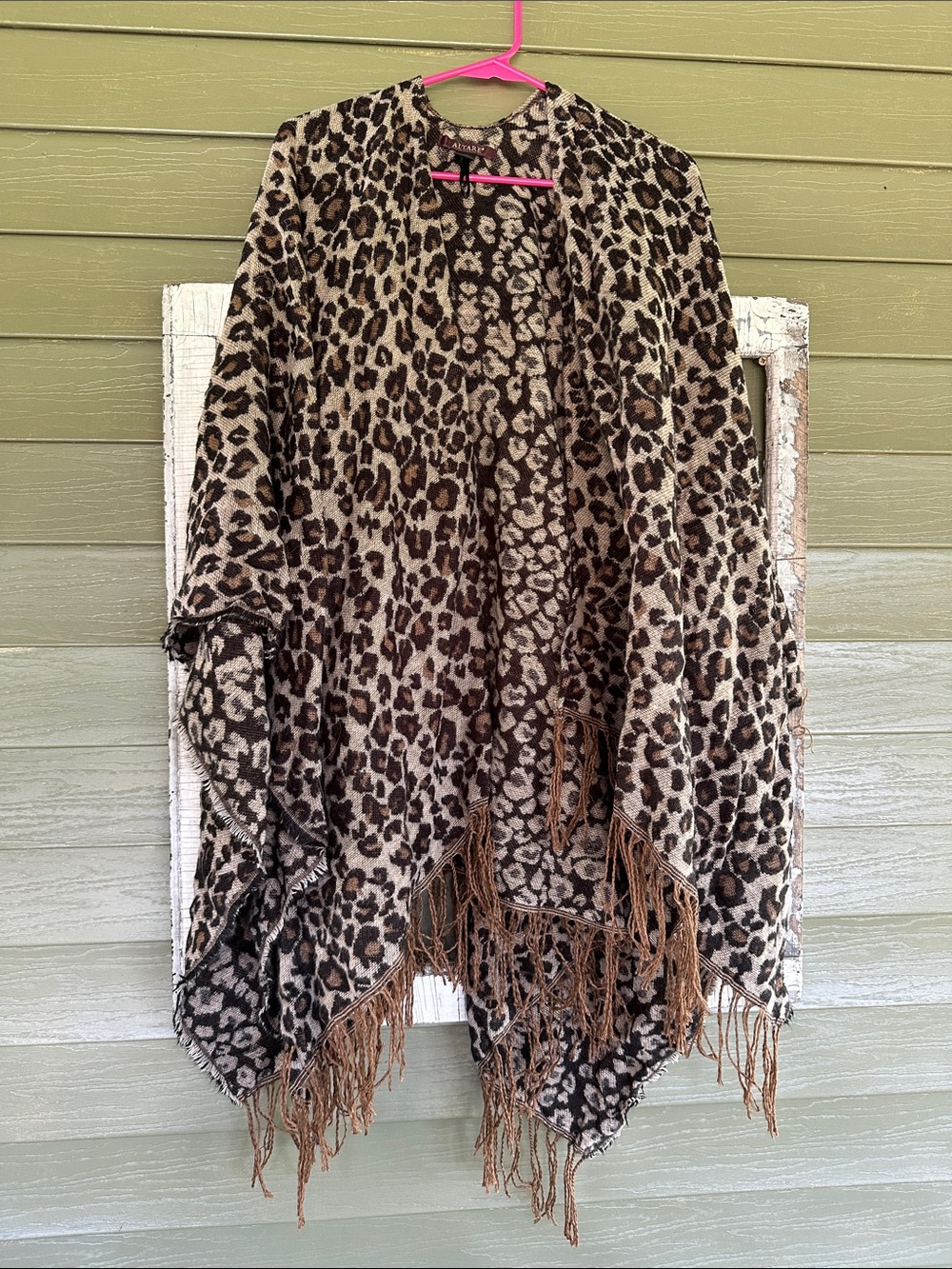 Leopard Print Fringe Cape - Brown/Cream